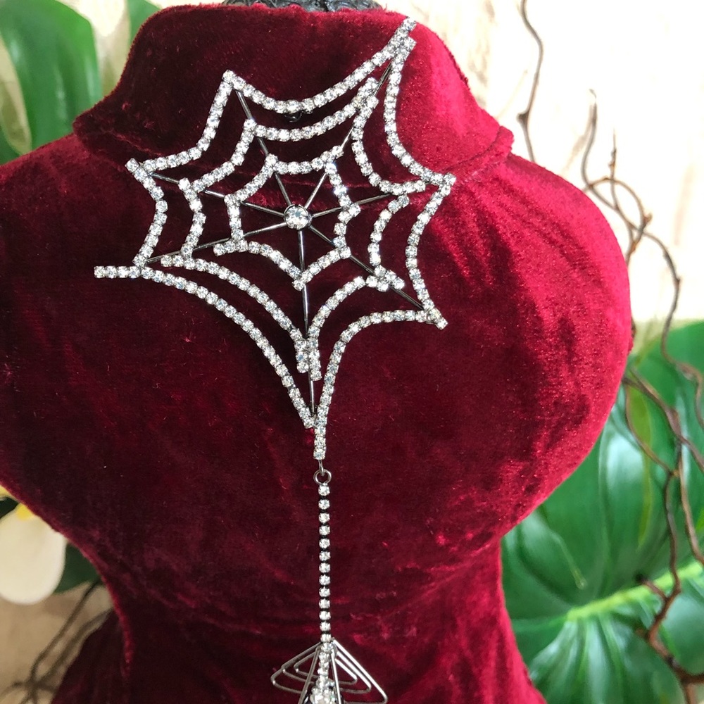 d. stevens - dangling spider web jeweled brooch